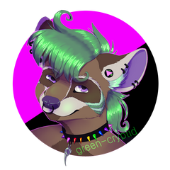 A bust of Green with a pink and black background