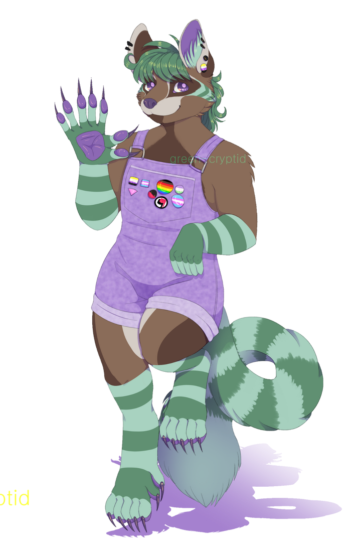 The same anthro raccoon, smilling and waving to the POV.